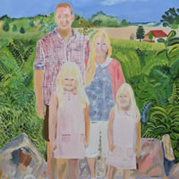 Family portrait painting with landscape background – Isle of Wight Artist