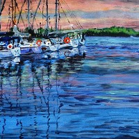 Harbour Sunset - Artist Ali Woolgar - Coast Art Gallery