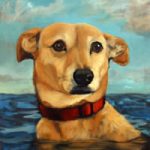 Painting of Dog Swimming in the Sussex Sea – by Artist Colette Simeons