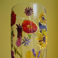 Vase of Flowers – Paint on Glass – Patsy Dinc – Sussex Artists Gallery – Glass Painting and Watercolour Artist