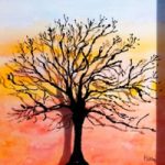 Winter Branches Reveal Sunset – Watercolour Painting on Glass – Patsy Dinc – Sussex Artists Gallery – Glass Painting and Watercolour Artist