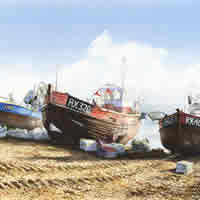 Fishing Boats on Hastings Beach – Painting by Surrey Artist David Drury