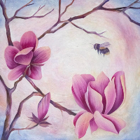 Magnolias and Bees – Oil Painting by Horsham West Sussex Artist Claire Harrison