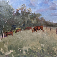 Lavant Down Chichester West Sussex – Painting of cows grazing in field