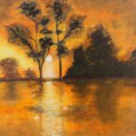 Sunset Behind the Trees Landscape Painting – East Sussex Contemporary Artist Sue Branch