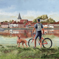 Cyclist with his dog at Bosham, West Sussex – Art Gallery – Art Prints – Artist David Whitson