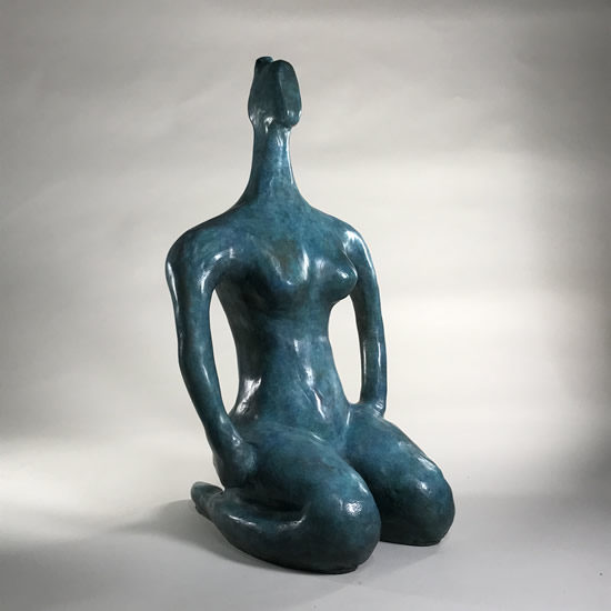 Contemporary Bronze Sculpture - Seated Nude in Blue - West Sussex Sculptor Steve Bicknell