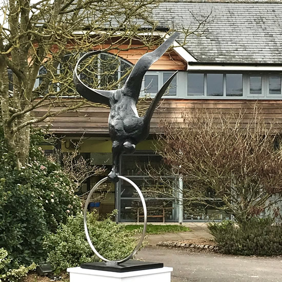 Garden Bronze Sculpture - The Flying Man - Contemporary Sussex Sculptor Steve Bicknell