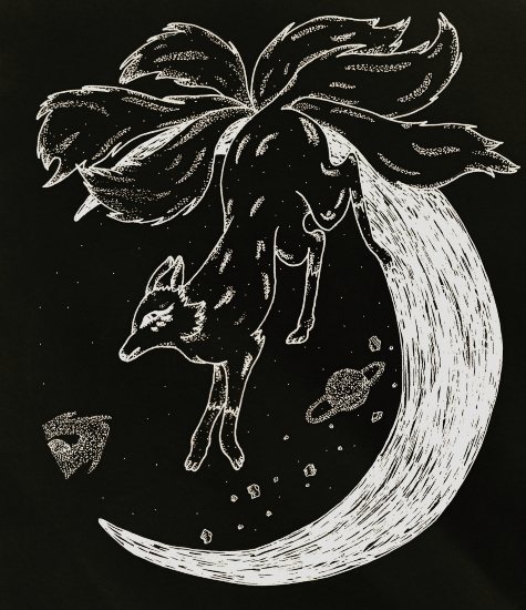 Kitsune Moon - Contemporary Black & White Art - Artist Frankie Lüschitz