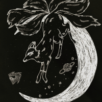 Kitsune Moon – Contemporary Black & White Art –  Artist Frankie Lüschitz