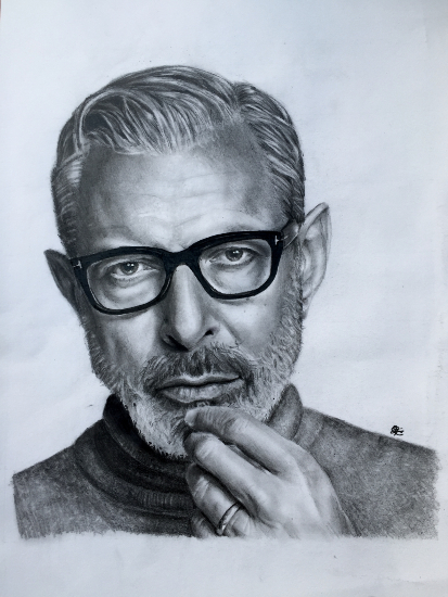 Portrait - Jeff Goldblum - Actor - Graphite Pencil and Fineliner - Lizzy Montague - Artist based in Plymouth Devon and Sussex