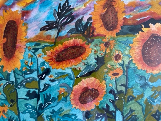 Sunflowers in the Breeze - Watercolour Painting - St Leonards on Sea East Sussex Artist Sheila Martin