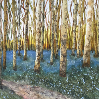 Bluebells and Birches - Spring Flowers and Trees Woodland Scene - Cumbrian Natural World Artist APWP Borrowdale