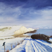 Corvid Bird at Cuckmere - Oil Painting by Newhaven Art Club Landscape Artist Lorrayne Chambers