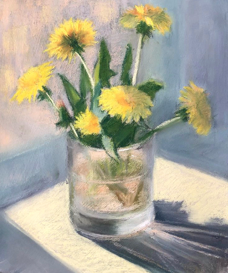 Dandelions in Glass - Still Life Painting - Bromley Art Society member Nellie Katchinska