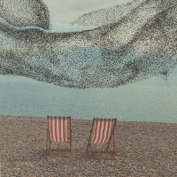 Murmuration and Deckchairs –  Seaford Beach – East Sussex – Coastal Artist Dawnie Thompson – Newhaven Art Club