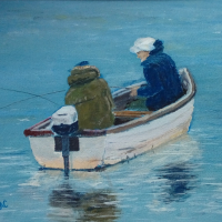 Two Men in a Boat Fishing- Newhaven Art Club member, Artist Lorrayne Chambers
