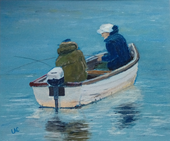 Two Men in a Boat - Newhaven Art Club member, Artist Lorrayne Chambers