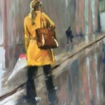 Woman walking in the rain – London – Example Art Group member Artist Sheri Gee