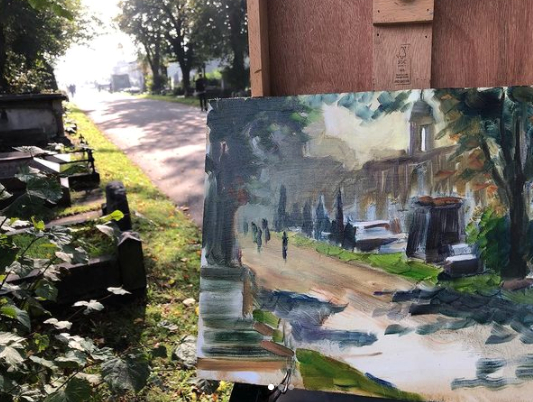 Work in progress - Painting Old Brompton Cemetery, London en plein air - Bromley Kent Landscape Artist Nellie Katchinska