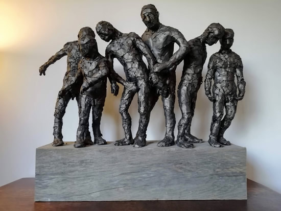 Crowd Sculpture - Flashband on Armature and Oak Base - Pulborough West Sussex Sculptor and Artist Željko Ivanković Jericho