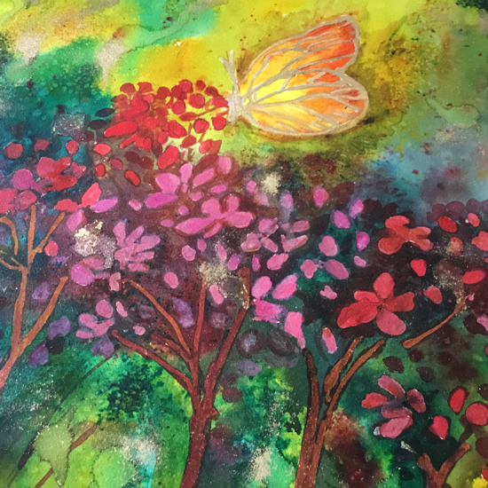 Golden Butterfly Watercolour Painting - East Sussex Art Gallery