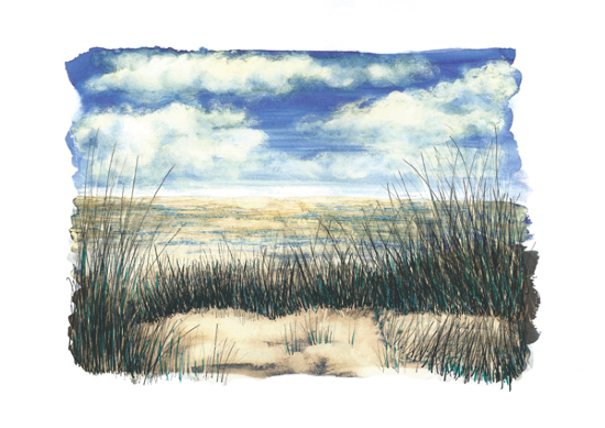 Ink and Bleach Painting of Camber Sands Beach - Giclée Prints in various sizes by Samantha Tuffnell