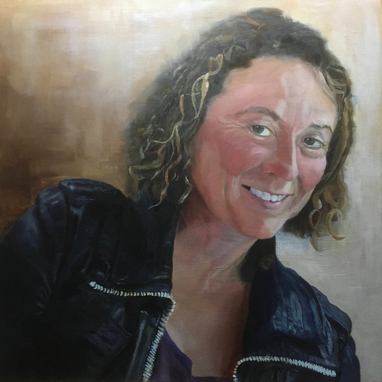 Portrait of Lady in Black Leather Jacket - Oil Painting by Worthing West Sussex Portraiture Artist Hazel Crawford