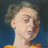 Portrait of Lady in Yellow Hoodie – Oil Painting by Worthing West Sussex Portraiture Artist Hazel Crawford