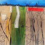 Fields – Stitch and Acrylic Paint Abstract Landscape – Sussex Textile Artist Renate Wilbraham