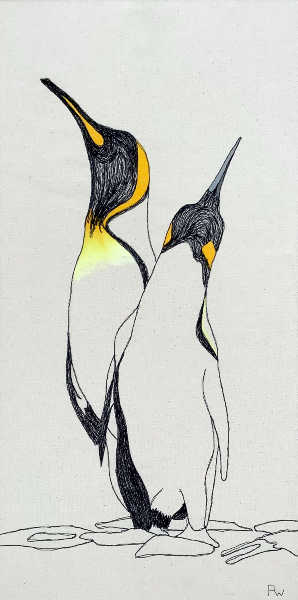 Penguins - Machine Embroidery with Ink - Sussex Textile Artist Renate Wilbraham