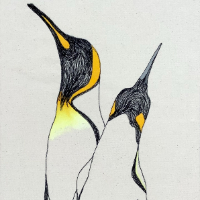 Penguins – Machine Embroidery with Ink – Sussex Textile Artist Renate Wilbraham