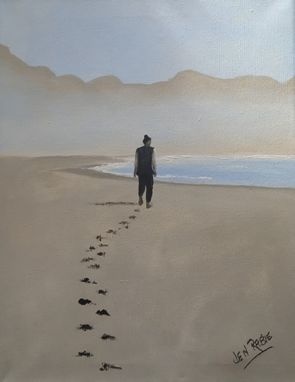 Footprints In The Sand - Beach Landscape Painting - Crawley Sussex Artist Jen Rabie