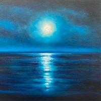 Moon over Calm Sea – Oil Abstract Art by Hastings East Sussex Professional Artist Julia Everett