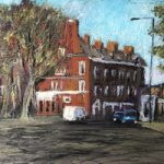 Beckenham Junction Greater London – Landscape Painting by Bromley Art Society Kent member Nellie Katchinska