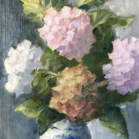 Hydrangeas In Flowers – Flowers Art Gallery – Painting by Bromley Art Society and Sussex Artists member Nellie Katchinska