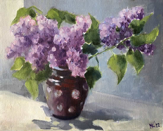 Lilacs - Painting of Flowers by Bromley Art Society member Nellie Katchinska