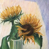 Sunflowers In Vase – Flowers Art Gallery – Painting by Bromley Art Society Artists member Nellie Katchinska