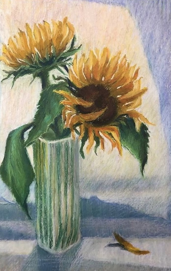 Sunflowers In Vase - Flowers Art Gallery - Painting by Bromley Art Society and Sussex Artists member Nellie Katchinska