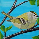 Acrylic on Canvas of a Gold Crest – British Garden Bird – Greetings Cards also available