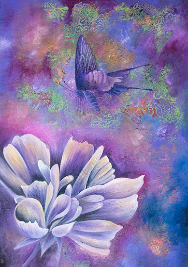 Cosmos Flower and Butterfly - Textured Art - Horsham West Sussex Artist Claire Harrison