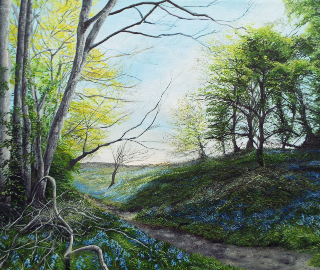 Bluebell Path in Spring - Acrylic Painting by East Sussex Landscape Artist Darren Slater