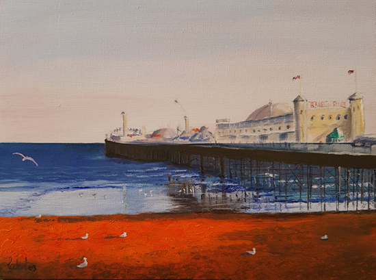 Art Gallery - Brighton Pier Sunset Oil Painting by Peacehaven East Sussex Artist Lorrayne A Chambers