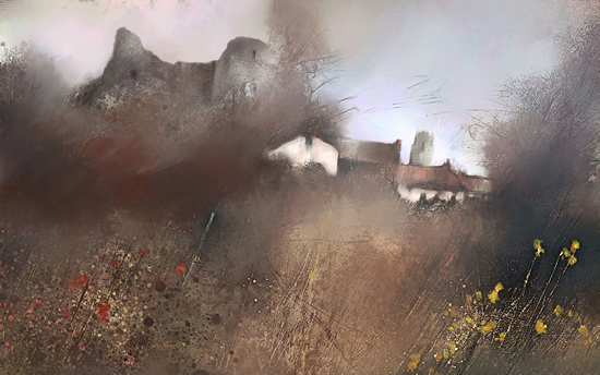 Pevensey Castle and Village - Painting by East Sussex Artist Chris Hill